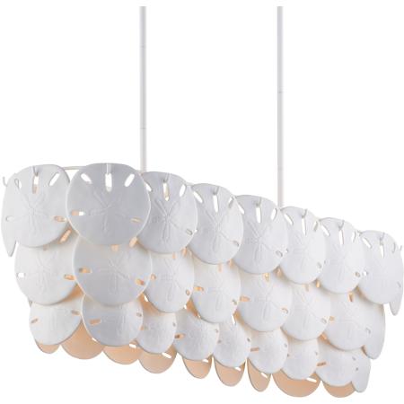 Currey and Company Tulum 5 Light 39" Wide Wrought Iron Linear Chandelier with Bone China Shade White / Sugar White