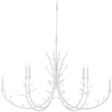 Currey and Company Twiggy 6 Light 48" Wide Wrought Iron Candle Style Chandelier Gesso White