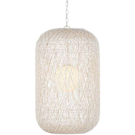 Currey and Company Cocoon 21" Wide Wrought Iron Pendant with Frosted Glass and Paper Twine Shades Cream / Vanilla / White