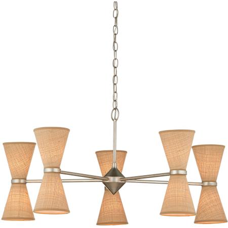 Currey and Company Pennyworth 10 Light 36" Wide Wrought Iron Chandelier with Grasscloth Shades Contemporary Silver Leaf / Contemporary Silver / Natural