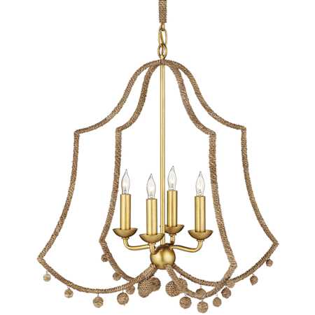 Currey and Company Nimes 4 Light 23" Wide Taper Candle Style Chandelier Natural Rope / Contemporary Gold Leaf