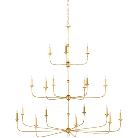 Currey and Company Nottaway 18 Light 60" Wide Taper Candle Style Chandelier Contemporary Gold Leaf / Contemporary Gold