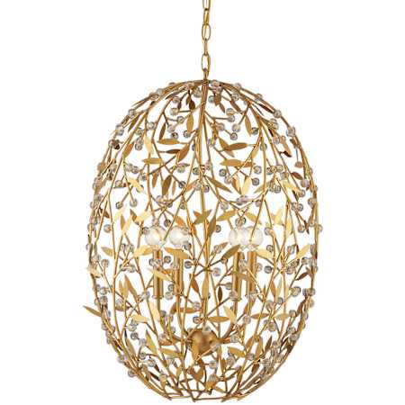 Currey and Company Secret Garden 4 Light 21" Wide Crystal Chandelier Clear / Contemporary Gold Leaf / Contemporary Gold
