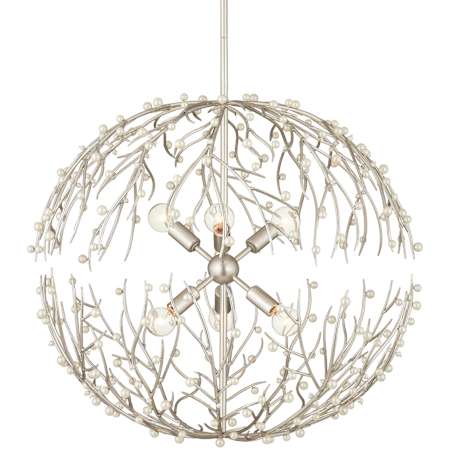 Currey and Company Shinju 6 Light 26" Wide Wrought Iron Globe Chandelier Natural / Contemporary Silver Leaf