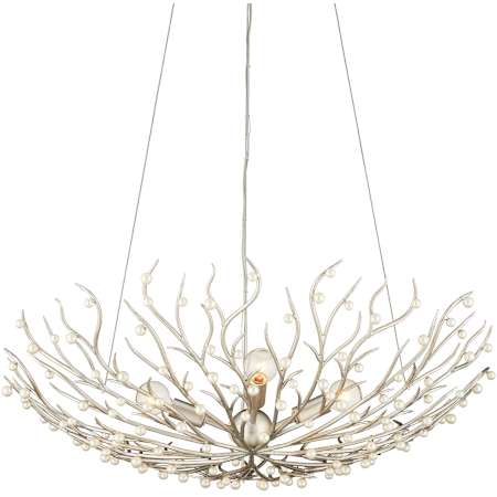 Currey and Company Shinju 4 Light 29" Wide Wrought Iron Chandelier Natural / Contemporary Silver Leaf