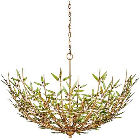 Currey and Company Babylon 8 Light 44" Wide Wrought Iron Chandelier Green / Contemporary Gold Leaf / Contemporary Gold