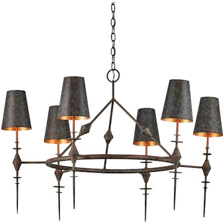 Currey and Company Anselm 6 Light 40" Wide Wrought Iron Chandelier Verde Bronze / Contemporary Gold