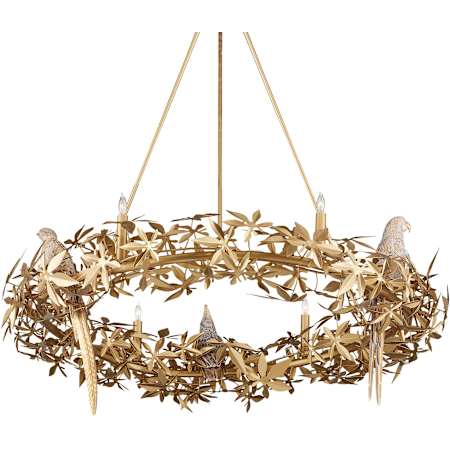 Currey and Company Aviary 6 Light 42" Wide Wrought Iron Candle Style Chandelier Swedish Gold