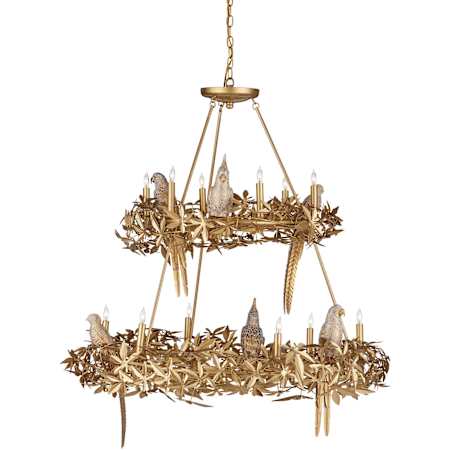 Currey and Company Aviary 12 Light 44" Wide Wrought Iron Candle Style Chandelier Swedish Gold