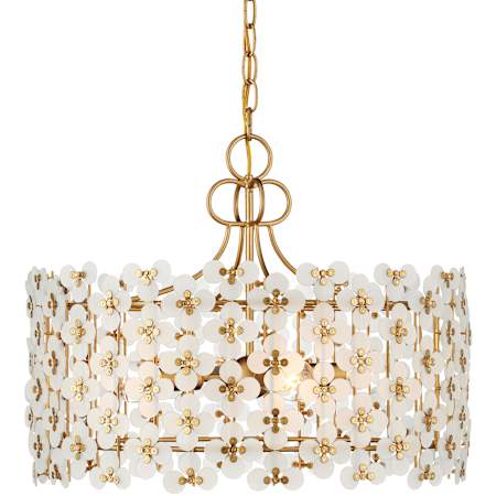 Currey and Company Spring Flower 4 Light 20" Wide Drum Chandelier Frosted / Brass