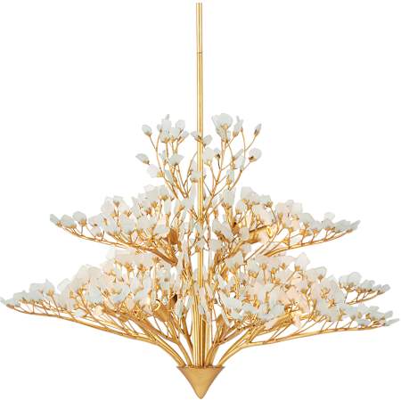 Currey and Company Fiorella 12 Light 34" Wide Abstract Chandelier Contemporary Gold Leaf / Frosted