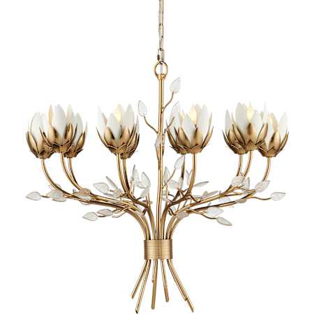 Currey and Company Star Magnolia 10 Light 27" Wide Chandelier Antique Brass / White / Clear