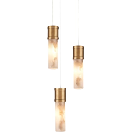 Currey and Company Cannula 3 Light 8" Wide Multi Light Pendant Vintage Brass / White / Silver