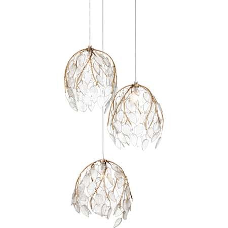 Currey and Company Banyan 3 Light 8" Wide Multi Light Pendant Antique Brass / Clear / Silver