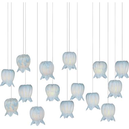 Currey and Company Polpo 15 Light 48" Wide Linear Pendant Blue / Silver