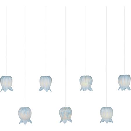 Currey and Company Polpo 7 Light 57" Wide Linear Pendant Blue / Silver