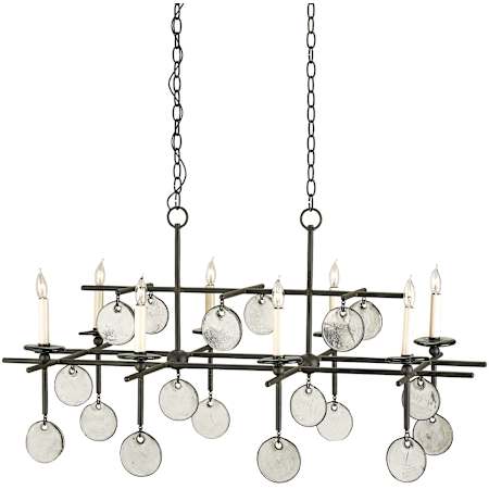 Currey and Company 8 Light Wrought Iron Sethos Rectangular Chandelier with Customizable Shades Old Iron