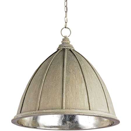 Currey and Company Fenchurch 1 Light Wrought Iron Pendant with Black Metal Shade Oyster Cream / Silver Leaf