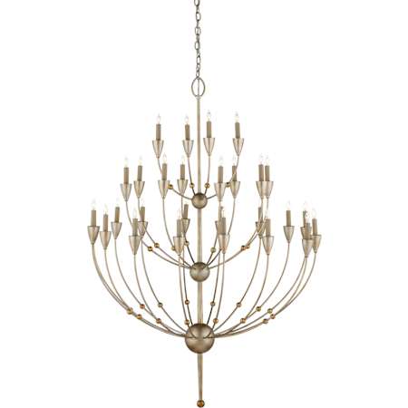Currey and Company Paradox 61"H 28 Light Large Chandelier with Optional Customizable Shades Silver Granello / Gold Leaf