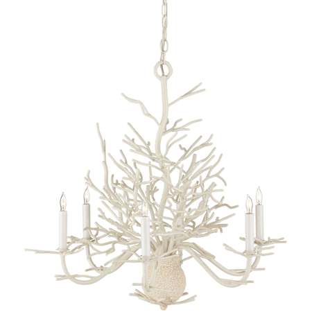 Currey and Company Seaward 6 Light Chandelier with White Coral White Coral/Natural Sand