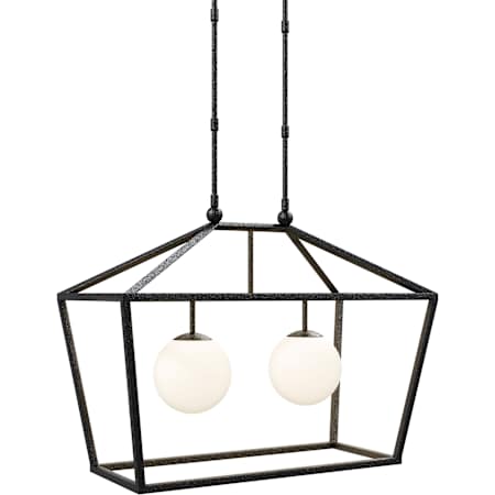 Currey and Company Denison 2 Light 36" Wide Outdoor Wrought Iron Pendant Black / Frosted White
