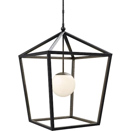 Currey and Company Denison 26" Wide Outdoor Wrought Iron Pendant Black / Frosted White