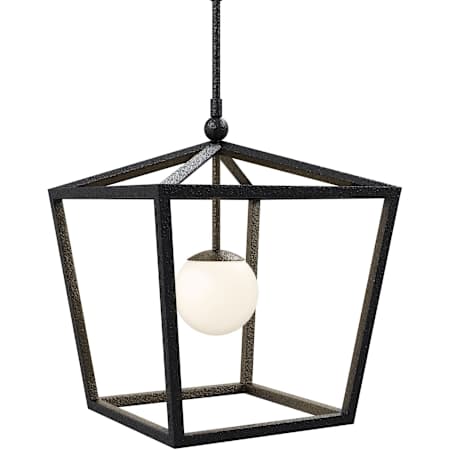 Currey and Company Denison 18" Wide Outdoor Wrought Iron Pendant Black / Frosted White