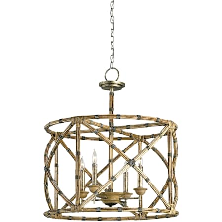 Currey and Company Palm Beach 25" Wide 4 Light Single Tier Chandelier Pyrite Bronze / Washed Wood