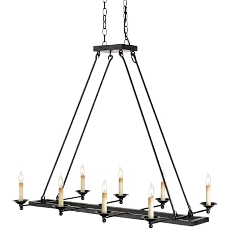 Currey and Company Houndslow 8 Light Island / Billiard Fixture with Wrought Iron Frame Satin Black