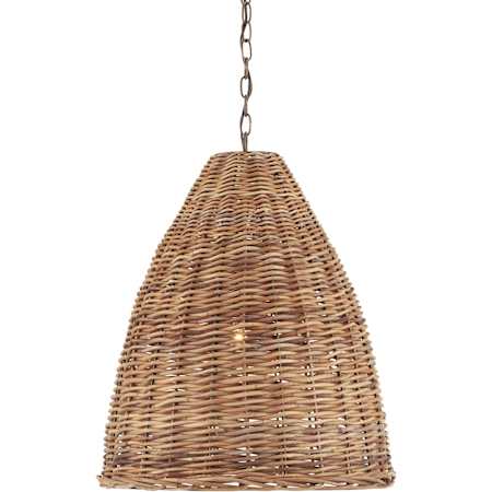 Currey and Company Basket 1 Light Pendant with Natural Woven Arurog Shade Natural