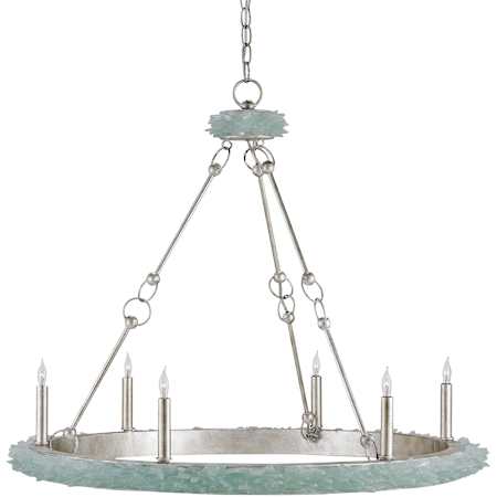 Currey and Company Tidewater 6 Light 35" Wide Chandelier Silver Granello / Seaglass