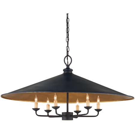 Currey and Company Brussels 6 Light Chandelier with Large Wrought Iron Shade French Black / Contemporary Gold Leaf