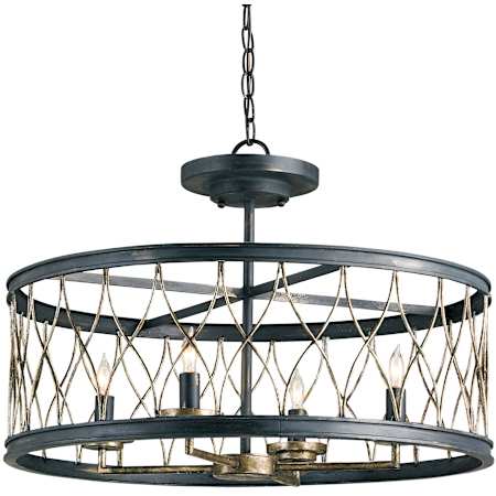 Currey and Company Crisscross Convertible 4 Light Single Tier Chandelier / Flush Mount Ceiling Fixture French Black / Pyrite Bronze