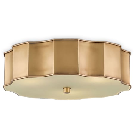 Currey and Company Wexford 3 Light Flush Mount Ceiling Fixture with Opaque Glass Shade Antique Brass