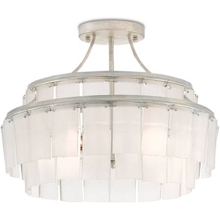 Currey and Company Vintner Blanc 3 Light 15-1/2" Wide Semi Flush Ceiling Fixture with Recycled Bottle Glass Contemporary Silver Leaf / Opaque White