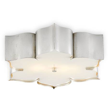 Currey and Company Grand Lotus 2 Light 19" Wide Flush Mount Ceiling Fixture Silver Leaf