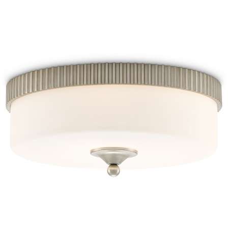 Currey and Company Bryce 16" Wide LED Flush Mount Drum Ceiling Fixture with Glass Shade Silver Leaf / Frosted Glass