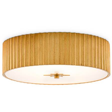 Currey and Company Caravel 14" Wide LED Flush Mount Drum Ceiling Fixture with Glass Shade Gold Leaf / Frosted Glass