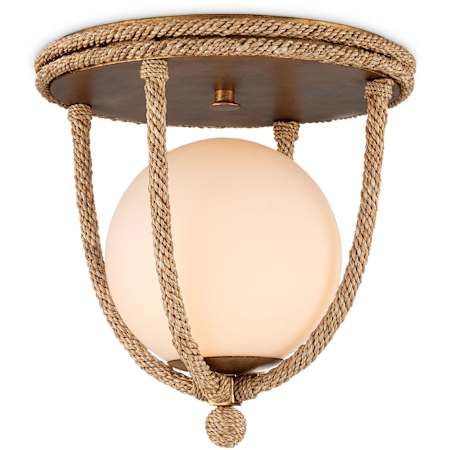 Currey and Company Passageway 15" Wide Flush Mount Globe Ceiling Fixture Natural / Dorado Gold / Frosted White