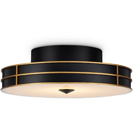 Currey and Company Fielding 24" Wide LED Flush Mount Drum Ceiling Fixture - Satin Black Satin Black / Contemporary Gold / Sugar White