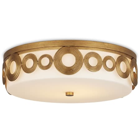 Currey and Company Gyges 18" Wide LED Flush Mount Drum Ceiling Fixture with Frosted Glass Shade Brass / White