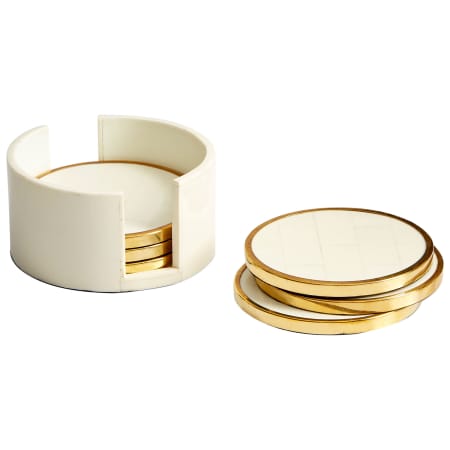 Cyan Design Gatsby 4-1/2" Diameter Brass, Resin and Wood 7 Piece Coaster Set Brass / Cream