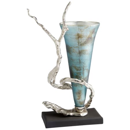 Cyan Design Gianni 21-3/4" Tall Aluminum and Glass Vase Nickel and Blue Mist Glass