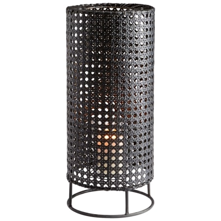 Cyan Design Large Tennyson Glass, Iron and Rattan Hanging Pillar Hurricane Candle Holder Matte Black