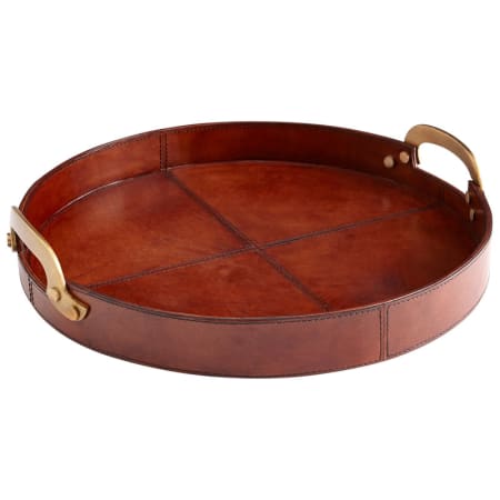 Cyan Design Bryant 17 Inch Diameter Wood and Leather Tray Made in India Tan