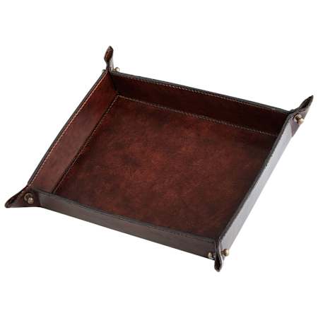 Cyan Design Hold It Right There 10.75 Inch Wide Leather Tray Made in India Brown