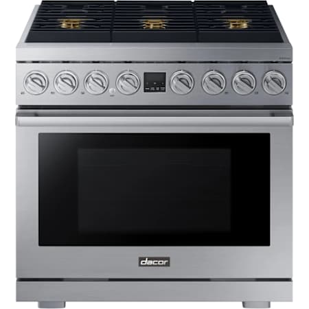 Dacor Transitional 36 Inch Wide 5.9 Cu. Ft. Slide In Gas Range with Three-Part Convection Silver Stainless