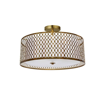 Dainolite Kordan 3 Light 17" Wide Semi-Flush Drum Ceiling Fixture Aged Brass / White