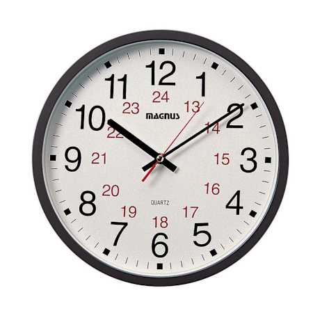 Dainolite Magnus 12" Diameter 24 Hour Wall Clock with Second Hand Black