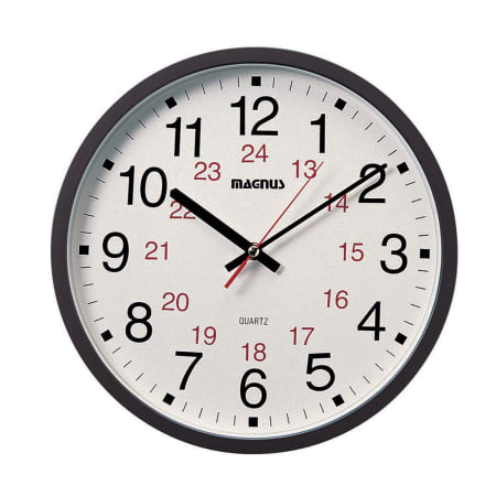 Dainolite Magnus 12" Diameter 24 Hour Wall Clock with Second Hand Black